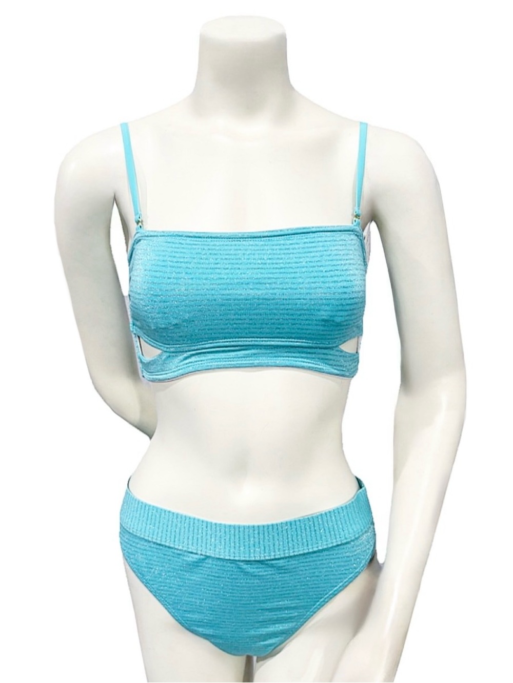 Cyn & Luca NWT Blue Textured Bikini Set M Top L Bottom